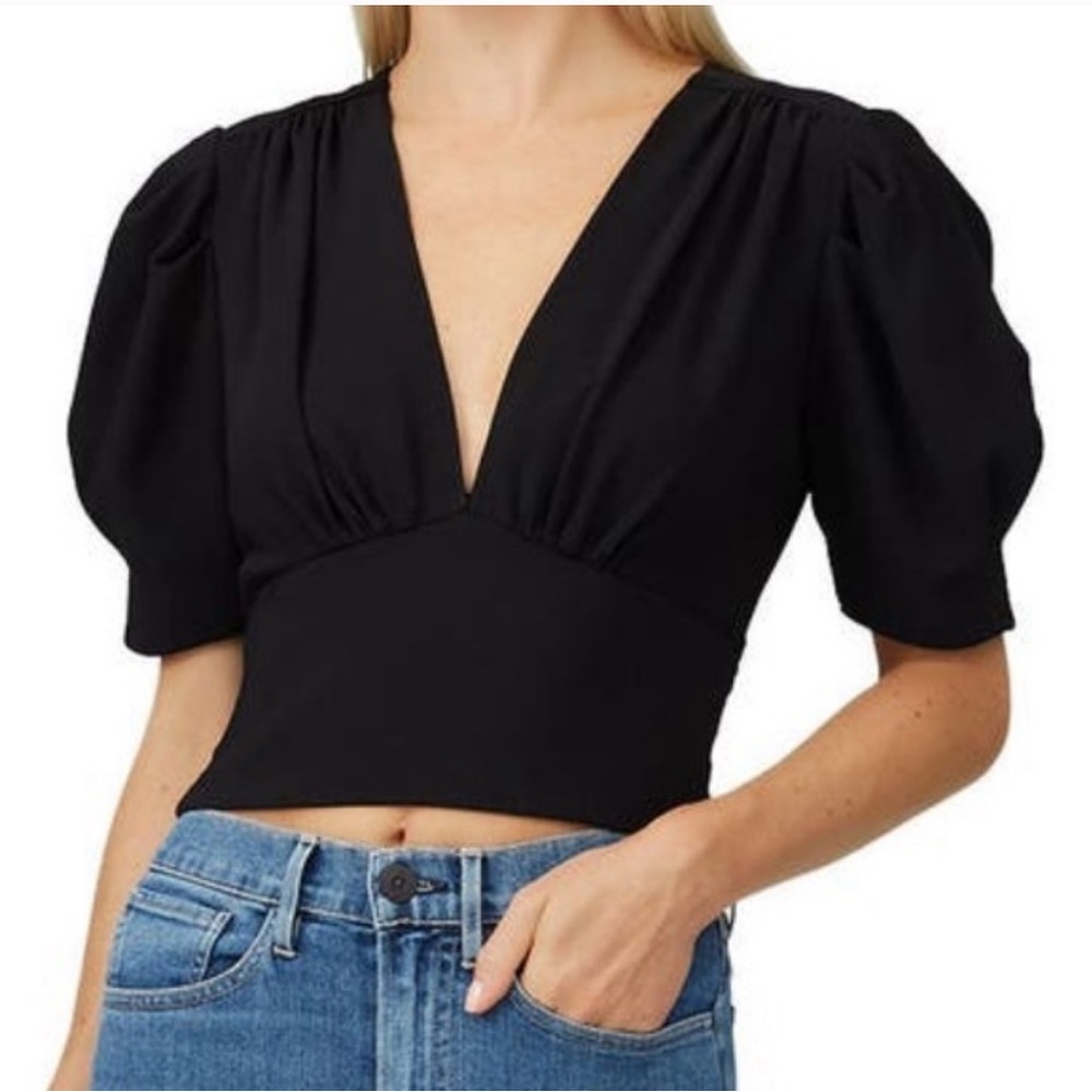 Amanda Uprichard size M medium black short sleeve crop blouse top